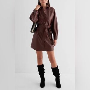 Express Faux Leather Boyfriend Mini Portofino Shirt Dress NWT
